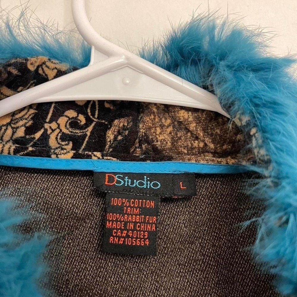 Vintage Y2K Eclectic Rabbit Fur Lined Vest Retro Electric Blue Velvet - Picture 2 of 8